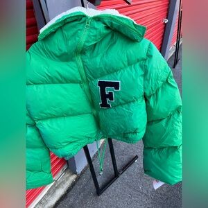 Green fur puffer jacket
